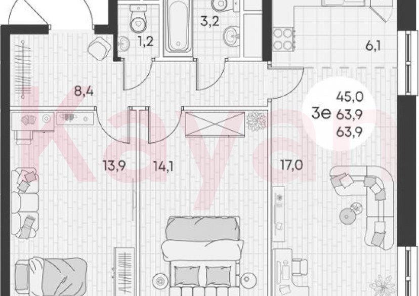 Продажа 3-комн. квартиры, 63.9 кв.м фото 0