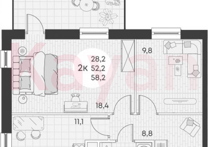 Продажа 2-комн. квартиры, 52.2 кв.м фото 0