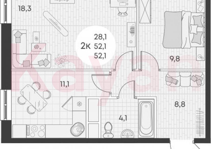 Продажа 2-комн. квартиры, 52.1 кв.м фото 0