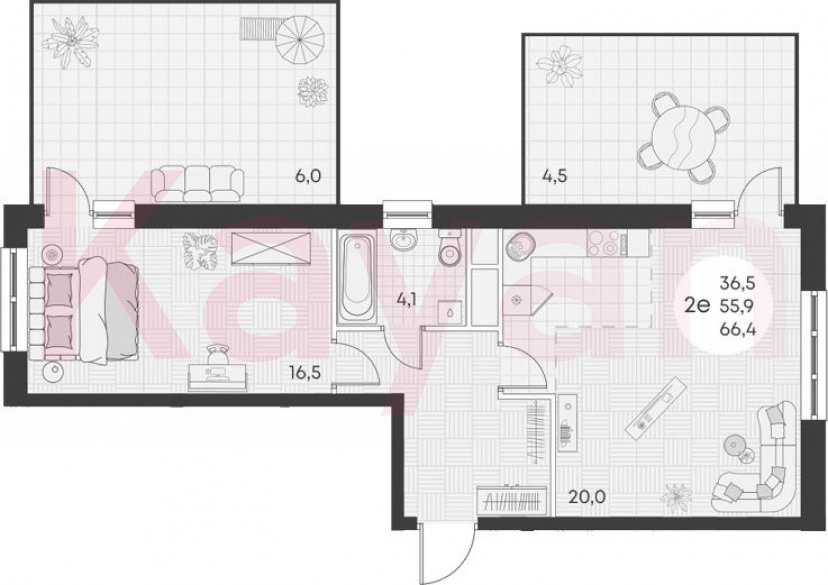 Продажа 2-комн. квартиры, 55.9 кв.м фото 0