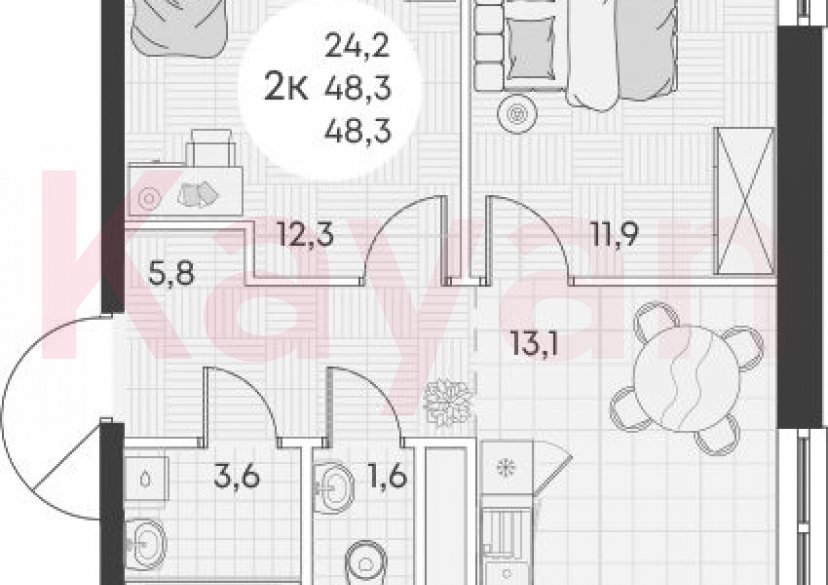 Продажа 2-комн. квартиры, 48.3 кв.м фото 0