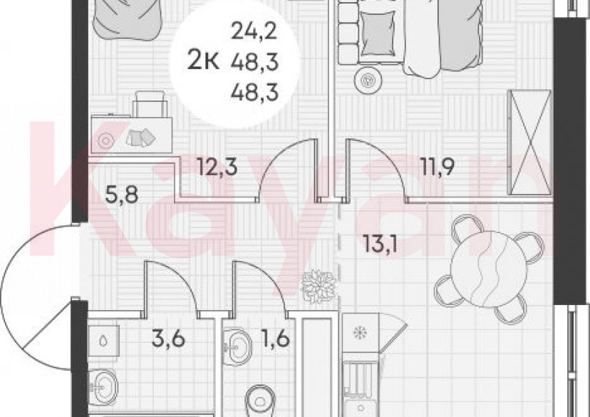 Продажа 2-комн. квартиры, 48.3 кв.м фото 0