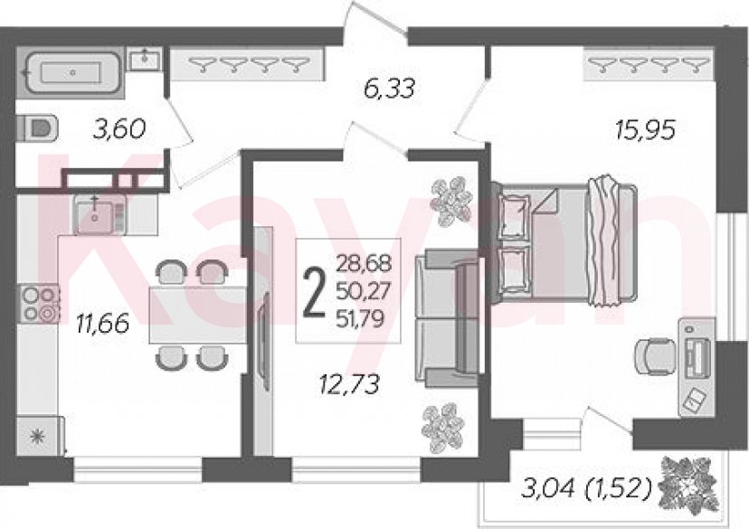 Продажа 2-комн. квартиры, 50.27 кв.м фото 0