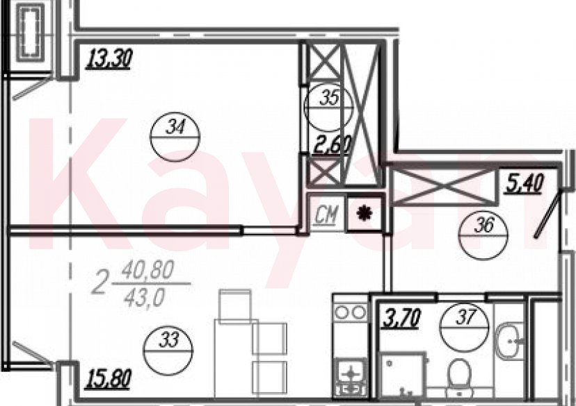 Продажа 2-комн. квартиры, 42.45 кв.м фото 0