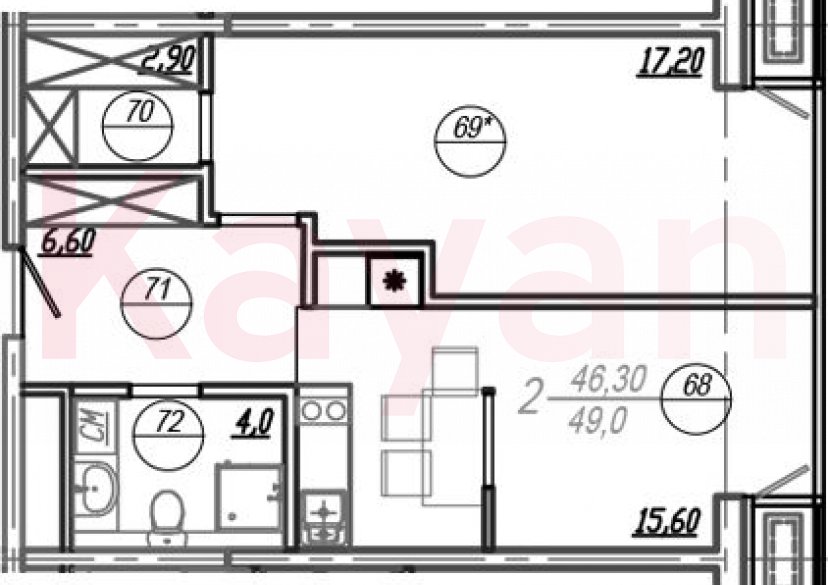 Продажа 2-комн. квартиры, 47.6 кв.м фото 0