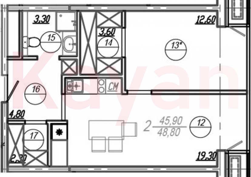 Продажа 2-комн. квартиры, 47.45 кв.м фото 0