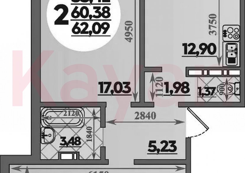 Продажа 2-комн. квартиры, 60.38 кв.м фото 0