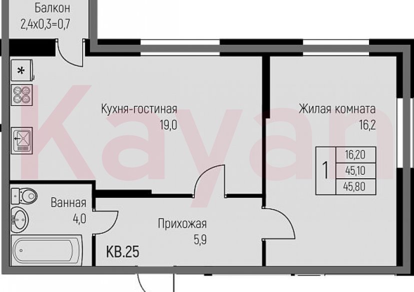 Продажа 1-комн. квартиры, 45.1 кв.м фото 0