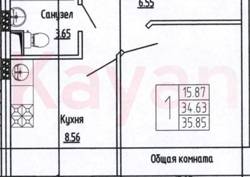 Продажа 1-комн. квартиры, 34.63 кв.м фото 0