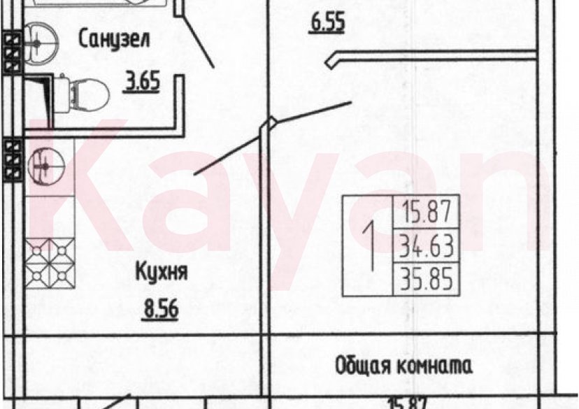 Продажа 1-комн. квартиры, 34.63 кв.м фото 0