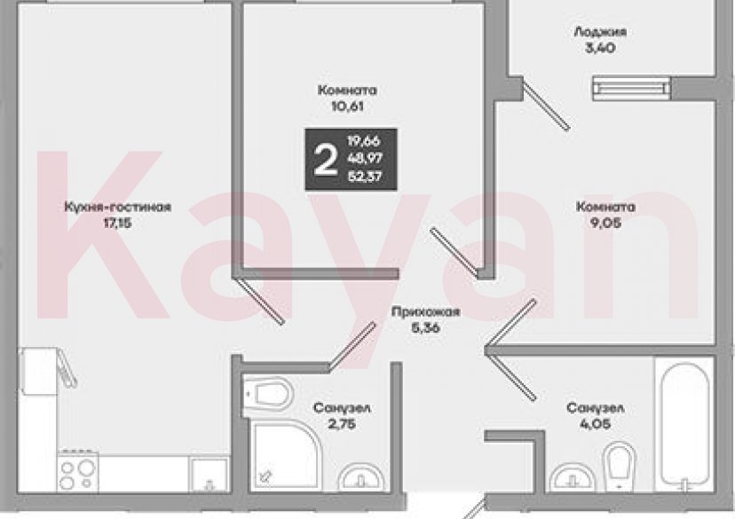 Продажа 2-комн. квартиры, 48.97 кв.м фото 0