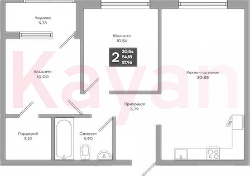 Продажа 2-комн. квартиры, 54.18 кв.м фото 0