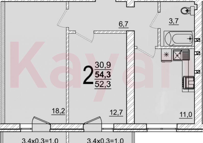 Продажа 2-комн. квартиры, 52.3 кв.м фото 0