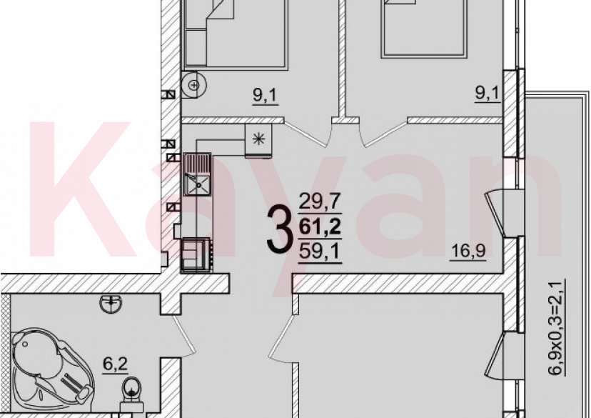 Продажа 3-комн. квартиры, 59.1 кв.м фото 0