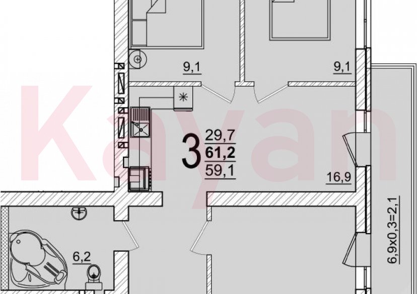 Продажа 3-комн. квартиры, 59.1 кв.м фото 0