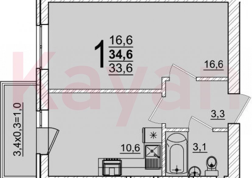 Продажа 1-комн. квартиры, 33.6 кв.м фото 0