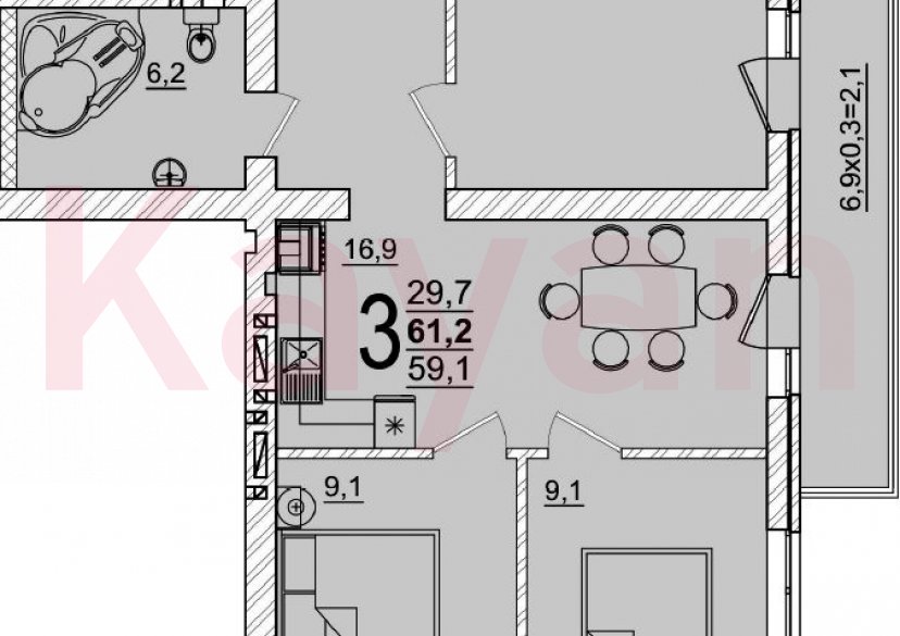 Продажа 3-комн. квартиры, 59.1 кв.м фото 0