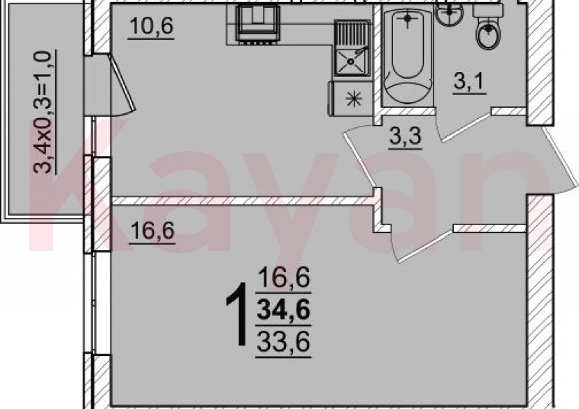 Продажа 1-комн. квартиры, 33.6 кв.м фото 0