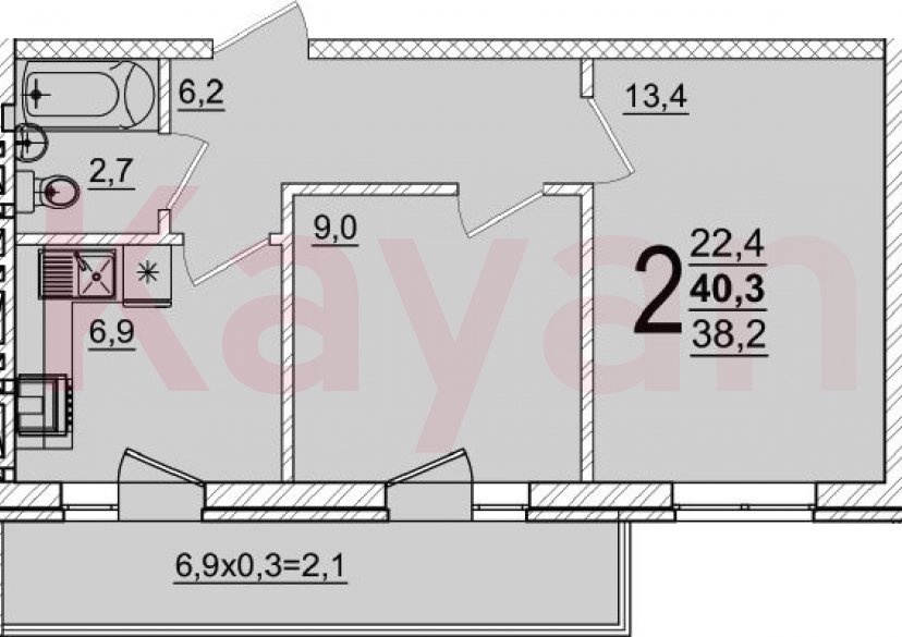 Продажа 2-комн. квартиры, 38.2 кв.м фото 0