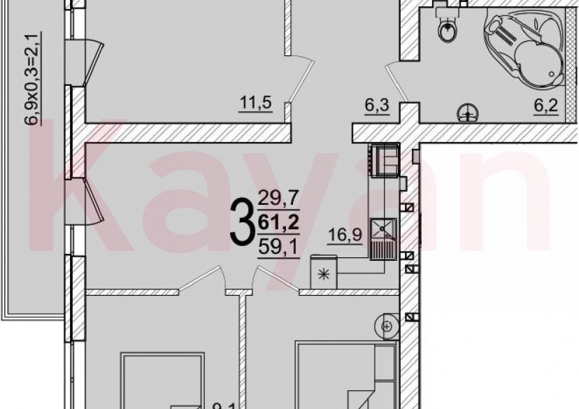 Продажа 3-комн. квартиры, 59.1 кв.м фото 0