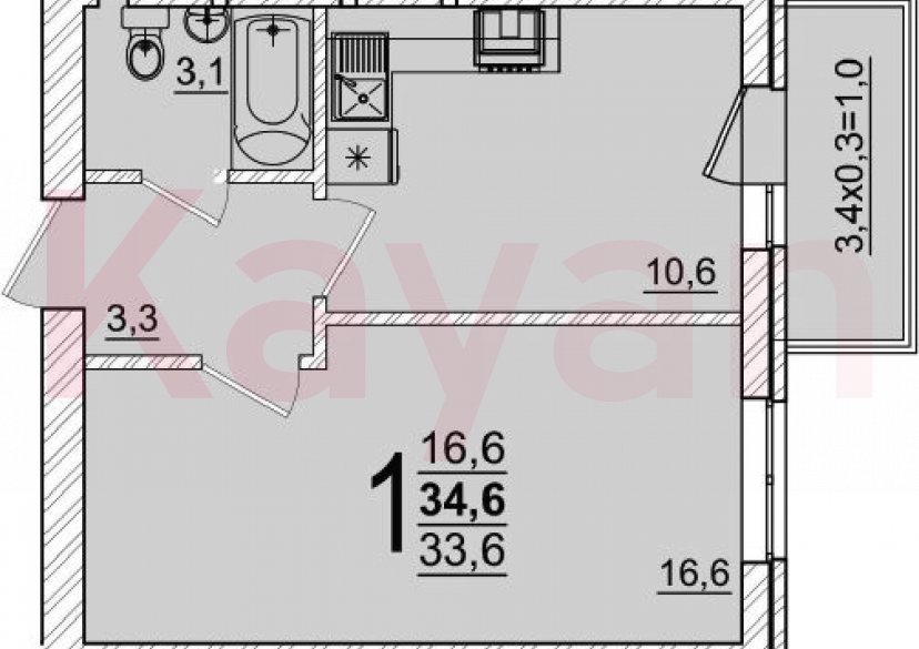 Продажа 1-комн. квартиры, 33.6 кв.м фото 0