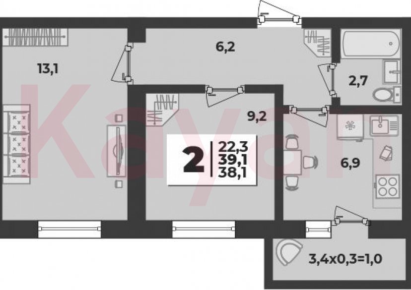 Продажа 2-комн. квартиры, 38.1 кв.м фото 0