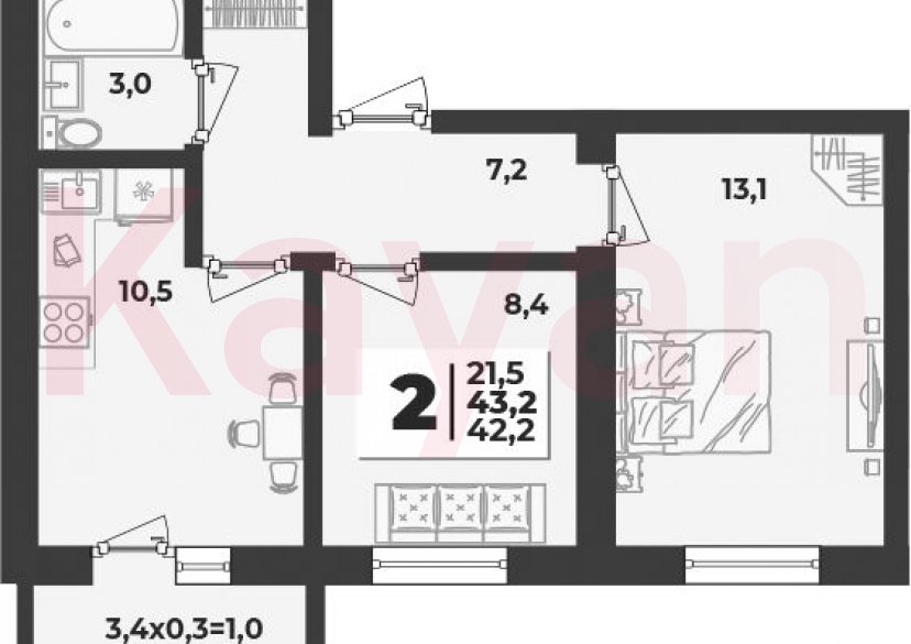 Продажа 2-комн. квартиры, 42.2 кв.м фото 0