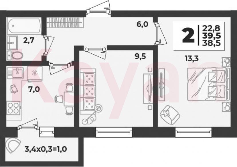 Продажа 2-комн. квартиры, 38.5 кв.м фото 0