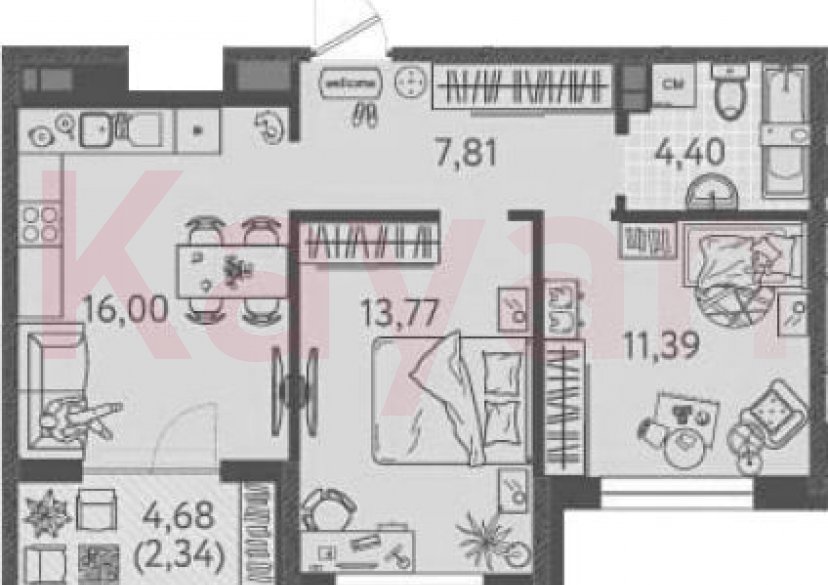 Продажа 2-комн. квартиры, 53.37 кв.м фото 0