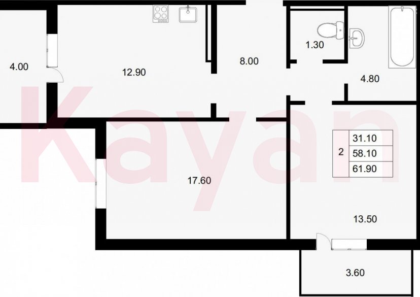 Продажа 2-комн. квартиры, 58.1 кв.м фото 0