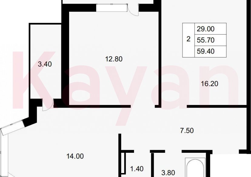 Продажа 2-комн. квартиры, 55.7 кв.м фото 0