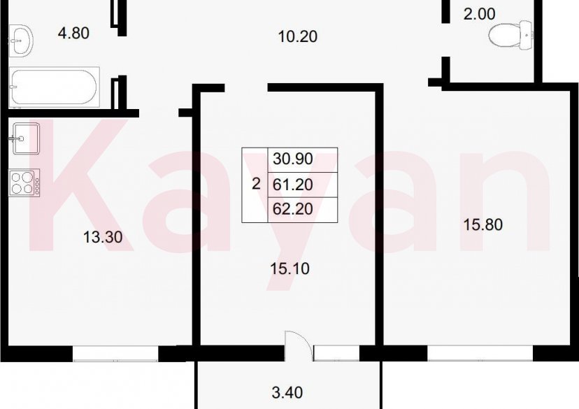 Продажа 2-комн. квартиры, 61.2 кв.м фото 0