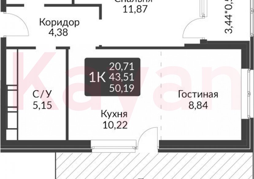 Продажа 2-комн. квартиры, 43.51 кв.м фото 0