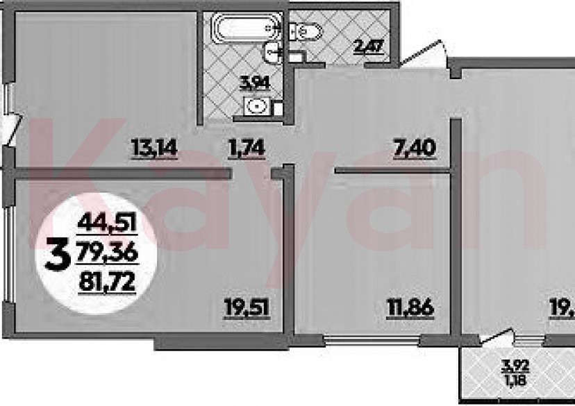 Продажа 3-комн. квартиры, 79.36 кв.м фото 0