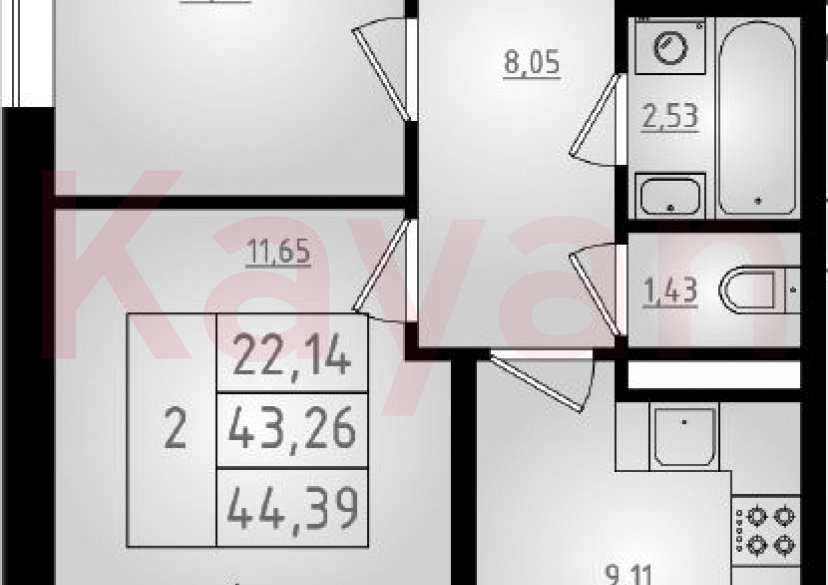 Продажа 2-комн. квартиры, 43.26 кв.м фото 0