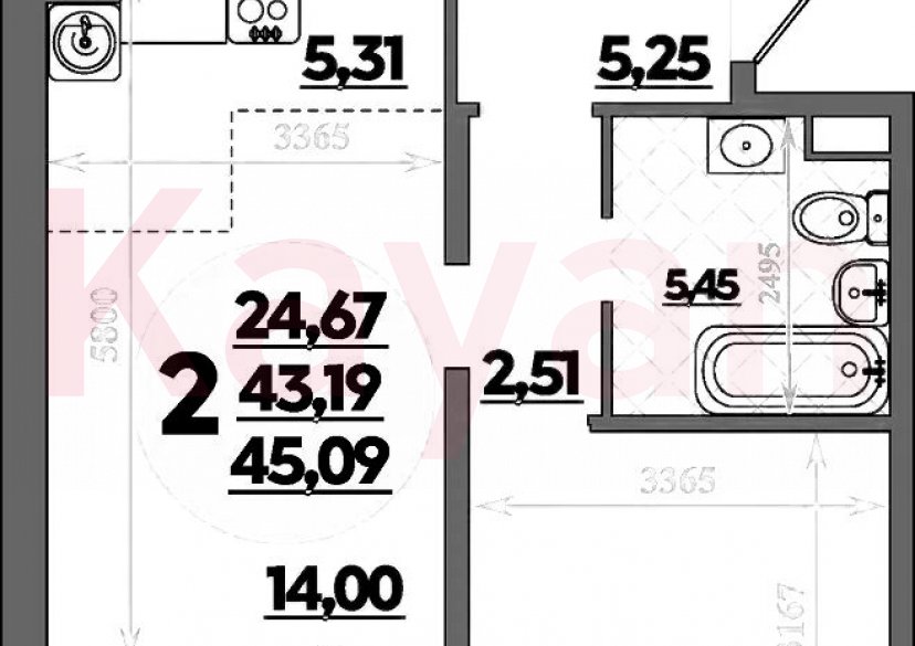 Продажа 2-комн. квартиры, 43.19 кв.м фото 0