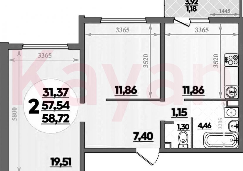 Продажа 2-комн. квартиры, 57.54 кв.м фото 0