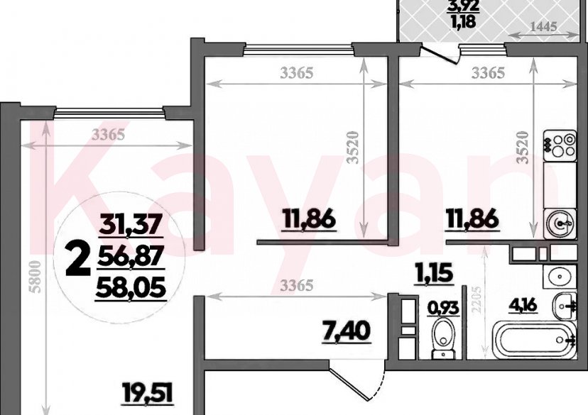 Продажа 2-комн. квартиры, 56.87 кв.м фото 0