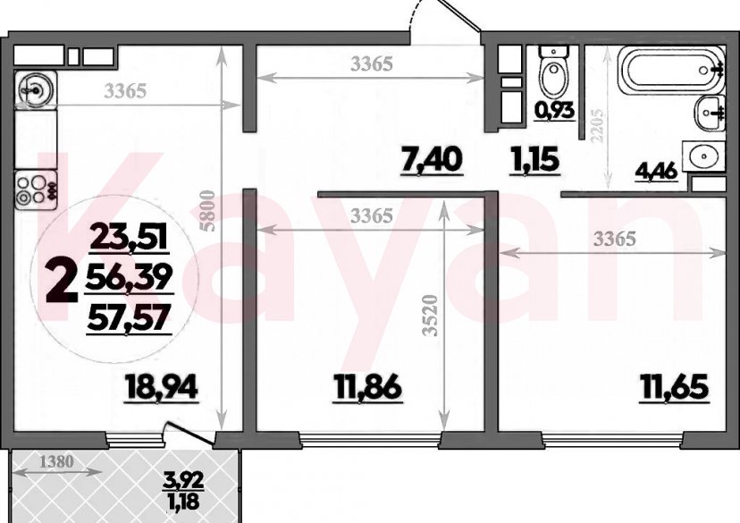 Продажа 2-комн. квартиры, 56.39 кв.м фото 0