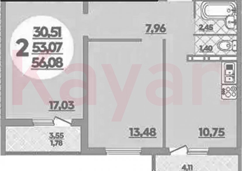 Продажа 2-комн. квартиры, 53.07 кв.м фото 0