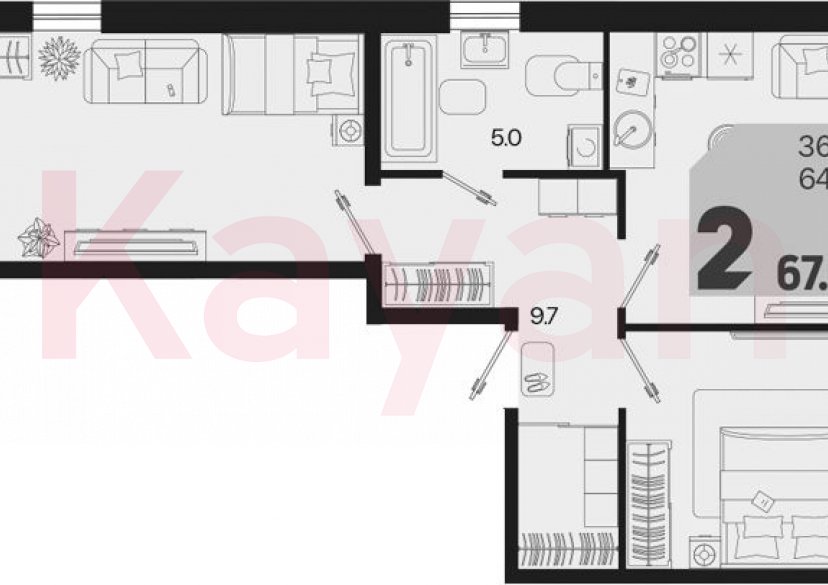 Продажа 2-комн. квартиры, 64.9 кв.м фото 0