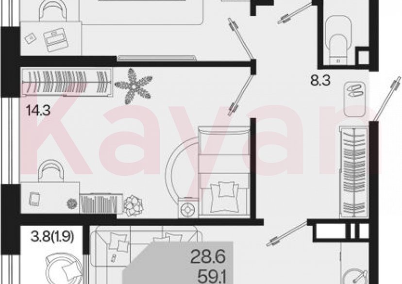 Продажа 2-комн. квартиры, 59.1 кв.м фото 0