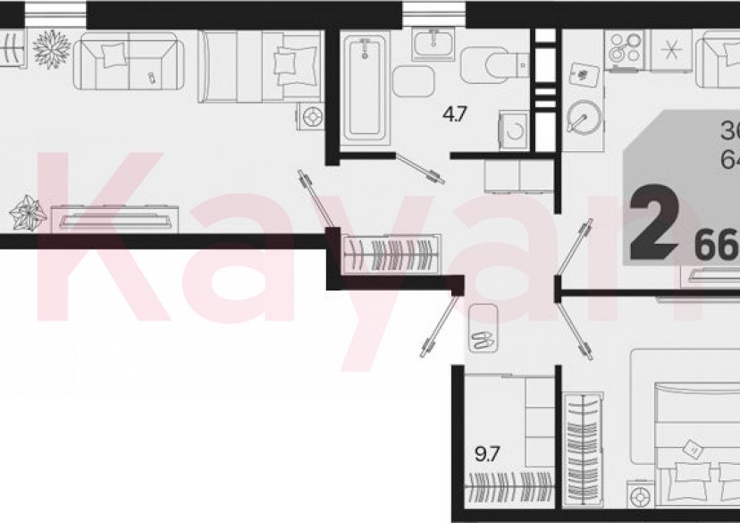 Продажа 2-комн. квартиры, 64.2 кв.м фото 0