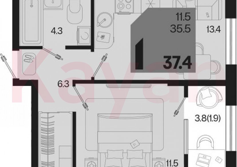 Продажа 1-комн. квартиры, 35.5 кв.м фото 0