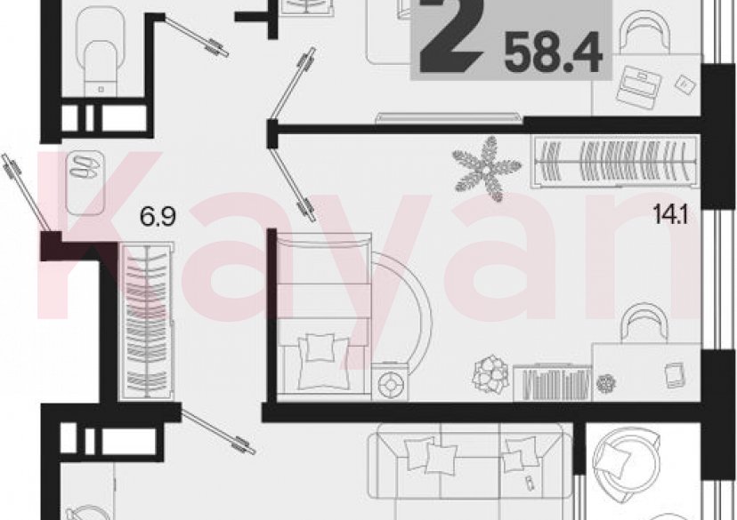 Продажа 2-комн. квартиры, 56.5 кв.м фото 0