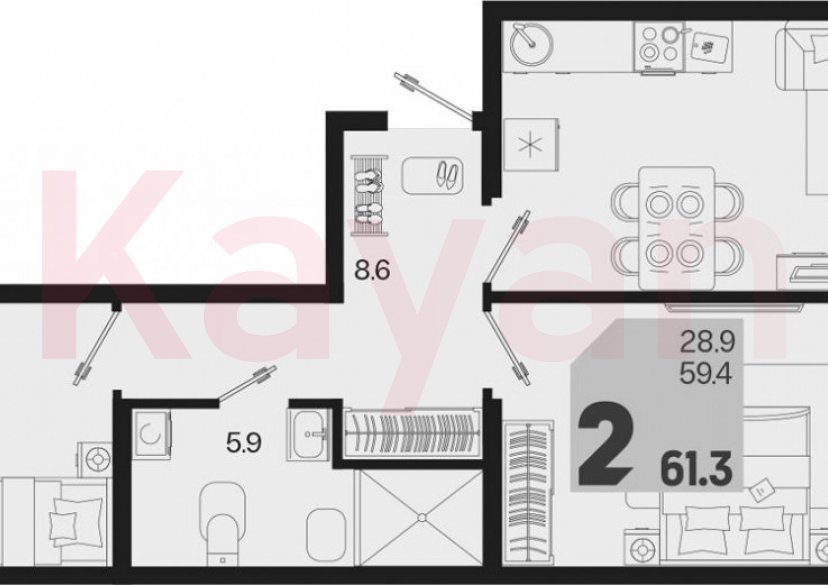 Продажа 2-комн. квартиры, 59.4 кв.м фото 0