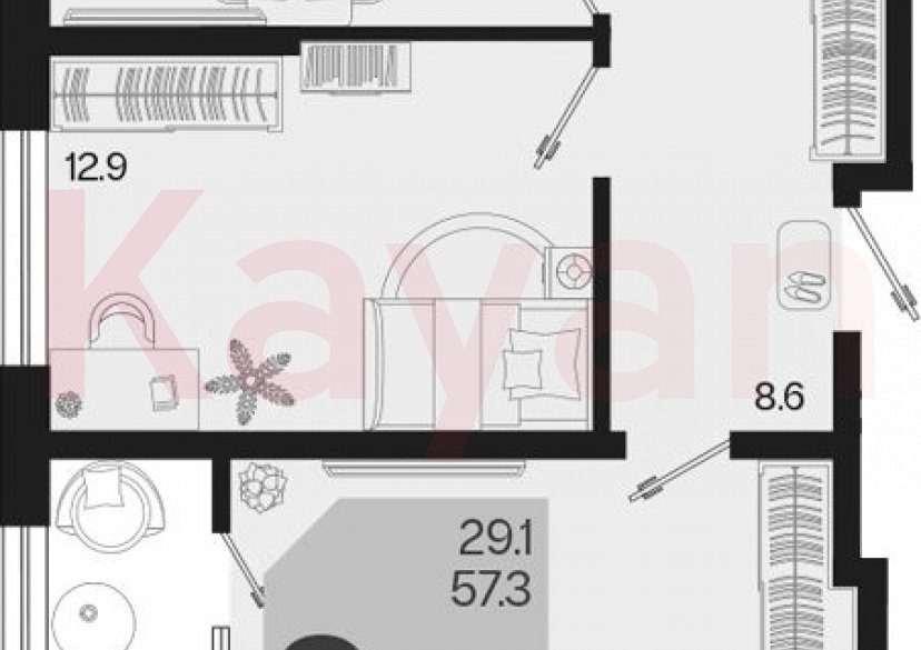 Продажа 2-комн. квартиры, 57.3 кв.м фото 0