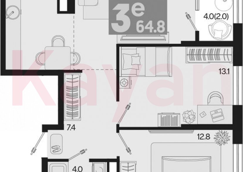 Продажа 3-комн. квартиры, 62.8 кв.м фото 0