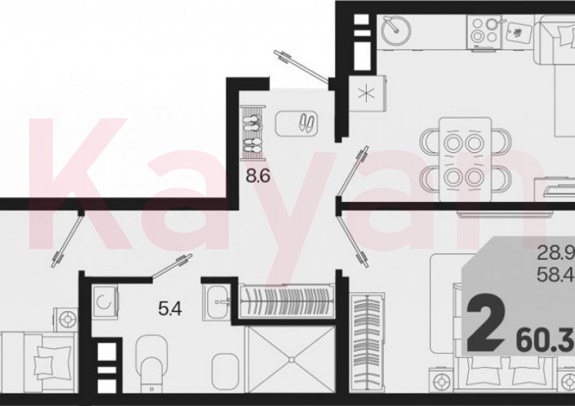 Продажа 2-комн. квартиры, 58.4 кв.м фото 0