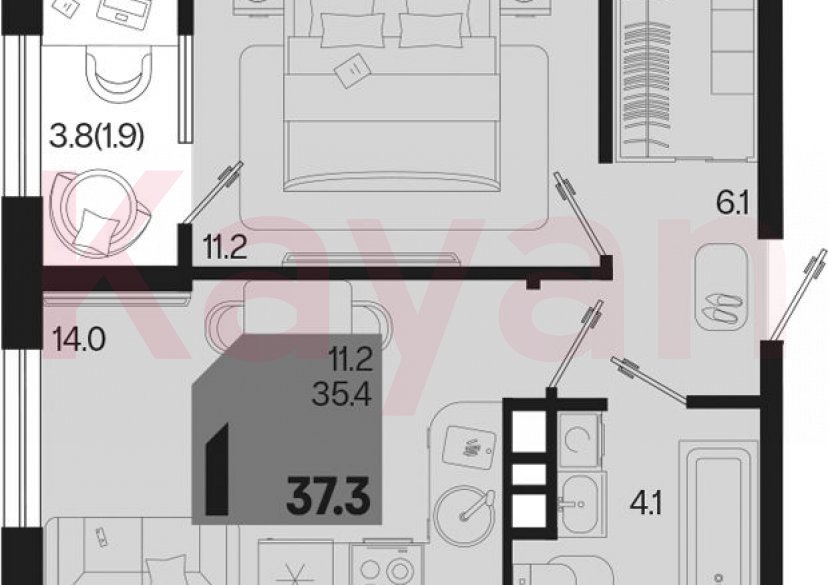 Продажа 1-комн. квартиры, 35.4 кв.м фото 0